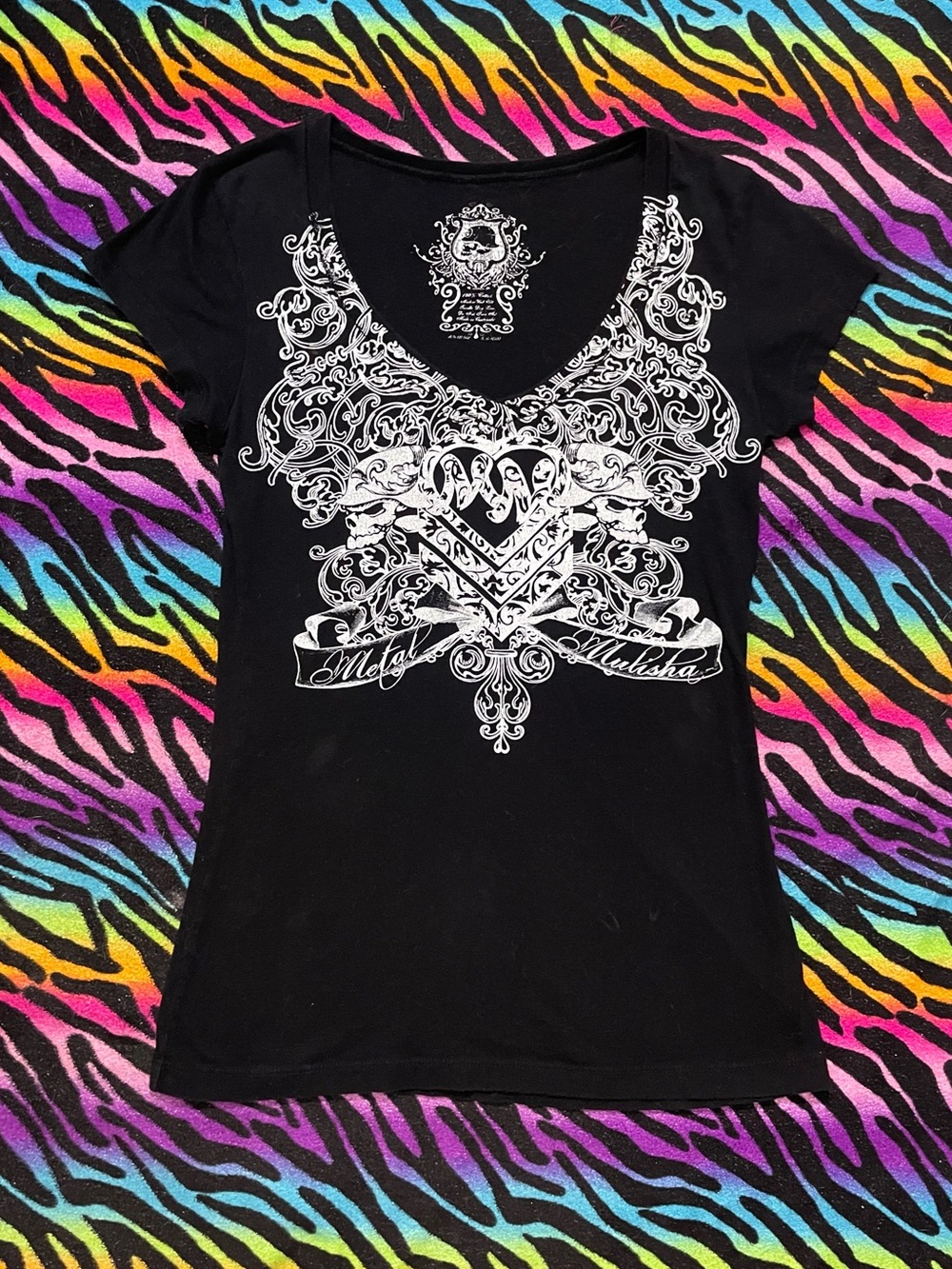 Y2k grunge goth rare 2000s Metal Mulisha Shirt with White Graphic